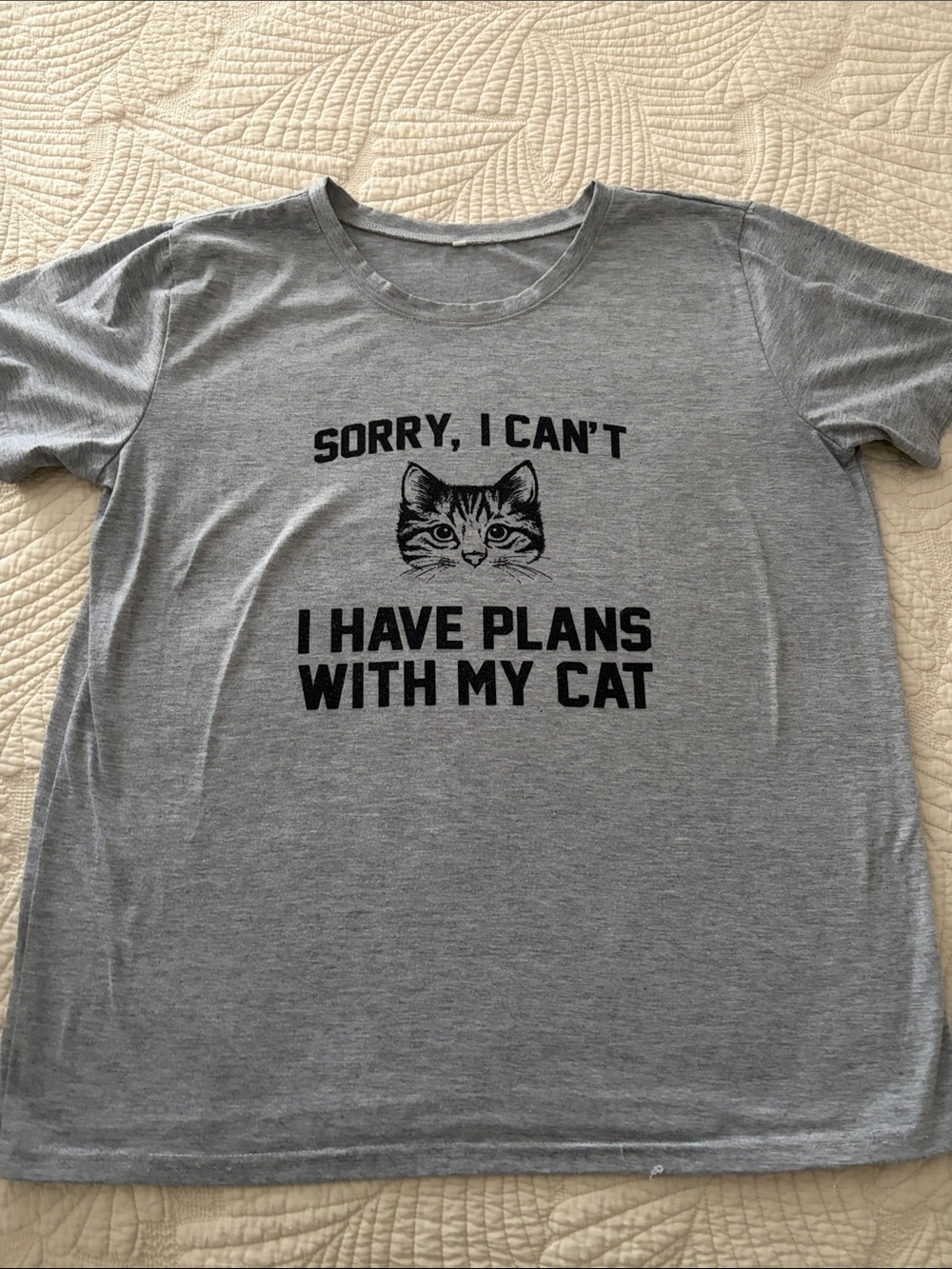 Gray Cat-Graphic Short Sleeve Tee - 'I Have Plans With My Cat' L
